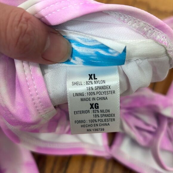 California Waves Bikini Set V-Wire Bralette High Waisted Pink Junior’s XL NWT - Picture 4 of 9